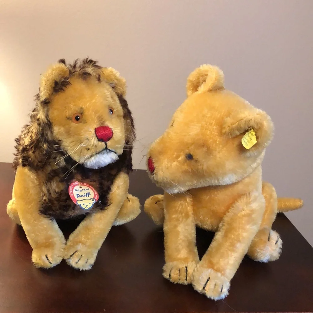 STEIFF Pair Vintage Estate Leo The Lion and Lioness JOINTED Stuffed Animal Toys - Picture 3 of 10